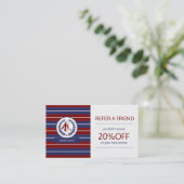 Barber rode marine witte logo gestreepte moderne v aanbevelingskaartje (Staand voorkant)