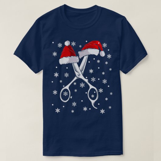 Barber Scissor Santa Hat Funny Barbershop Christma T-shirt (Design voorkant)