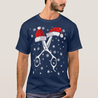Barber Scissor Santa Hat Funny Barbershop Christma T-shirt