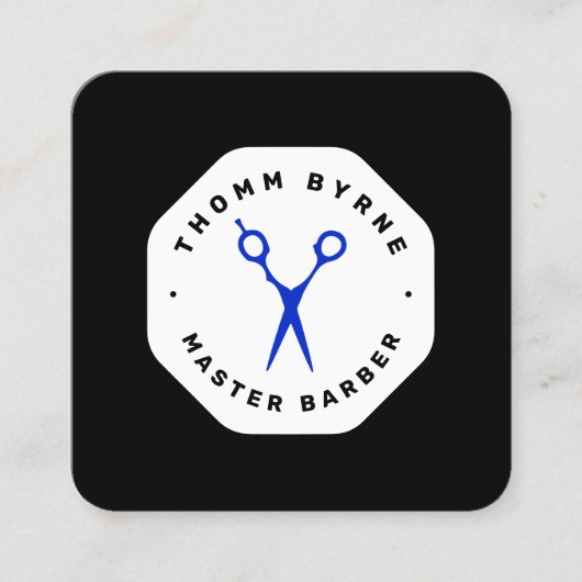 Barber Scissors Black Emblem Square Visitekaartje (Voorkant)