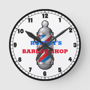 Barber Shop Barber Pole Custom Round Clock Ronde Klok
