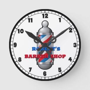 Barber Shop Barber Pole Custom Round Clock Ronde Klok