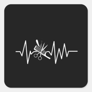 Barber Shop - Barber Scissors Comb Heartbeat Vierkante Sticker