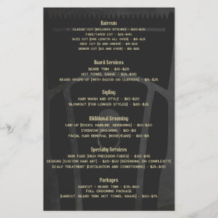 Barber Shop Barbershop Prijslijst Service Menu