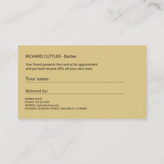 Barber shop beige tan et blanc modèle de référence (Dos)