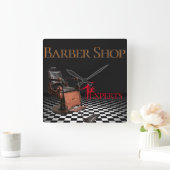 Barber Shop  Black, White, Checkers Vierkante Klok (Huis)