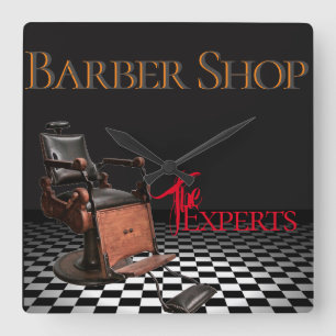 Barber Shop  Black, White, Checkers Vierkante Klok