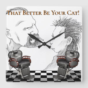 Barber Shop Black, White, Checkers Vierkante Klok