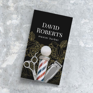 Barber Shop  Gold Floral Pattern Barbershop Visitekaartje