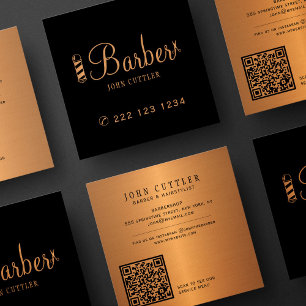 Barber shop gouden schaar paal QR code promotie Vierkante Visitekaartje