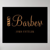 Barber shop haarstylist naam goud zwart logo poster (Voorkant)