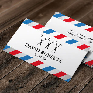 Barber Shop Hair Stylist Blue & Red Stripes Visitekaartje