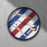 Barber Shop Hair Styliste Moderne Grilles Or Outil<br><div class="desc">Barber Shop Hair Styliste Moderne Barber Stripes Gold Hair Tools Horloge.</div>