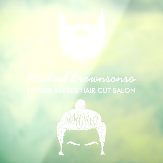 Barber Shop hipster baard snor wit Raamsticker (Vel 3)