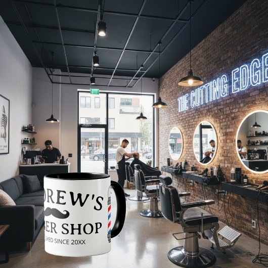 Barber shop koffie mok met palen en snor