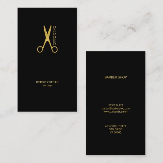 Barber shop luxe eenvoudig goud zwart visitekaartje (Voorkant / Achterkant)