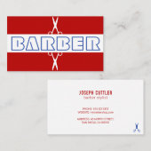 Barber shop moderne blanc bleu rouge Carte de visi (Devant / Derrière)