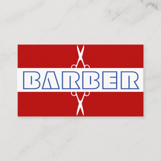 Barber shop moderne blanc bleu rouge Carte de visi (Devant)