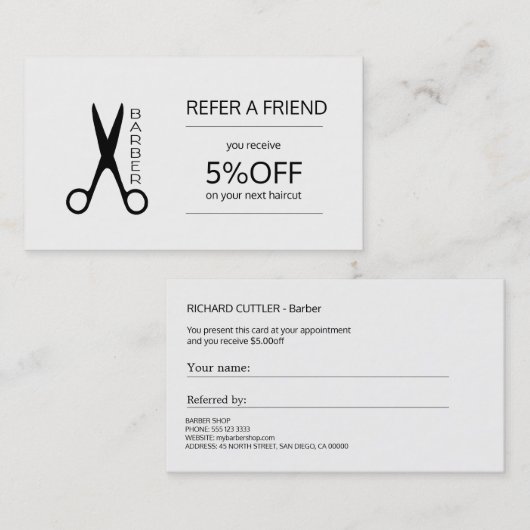 Barber shop noir et blanc modèle de référence (Devant / Derrière)