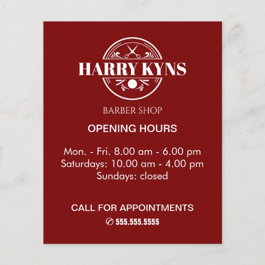 Barber shop openingstijden custom flyer (Voorkant)