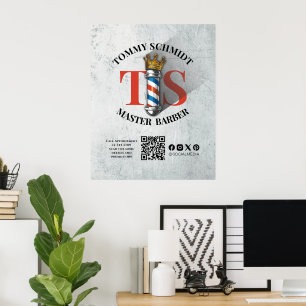 Barber Shop Royal Crown Barber Pole Hair Salon QR Poster
