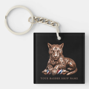 Barber Shop Roze Goud Panter Uw Logo Branding Sleutelhanger