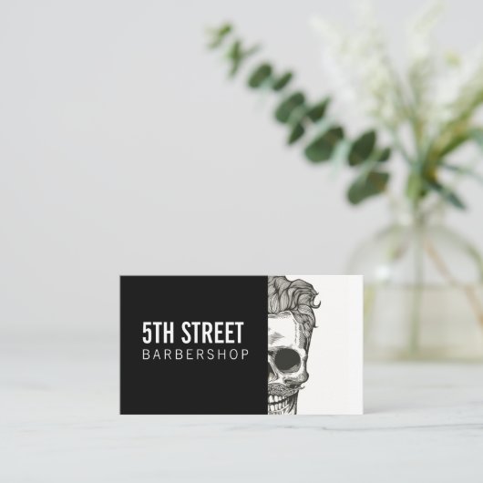 Barber Shop Skull Scissors Visitekaartje (Staand voorkant)