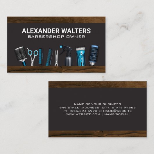 Barber Shop Stylist Tools | Hout Visitekaartje (Voorkant / Achterkant)