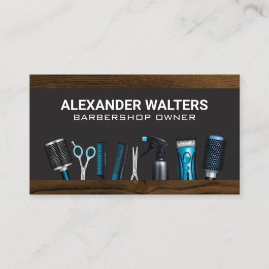 Barber Shop Stylist Tools | Hout Visitekaartje (Voorkant)