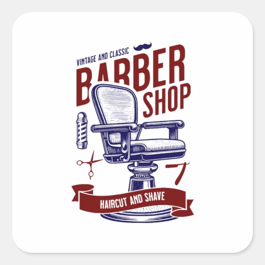 Barber Shop Vierkante Sticker (Voorkant)