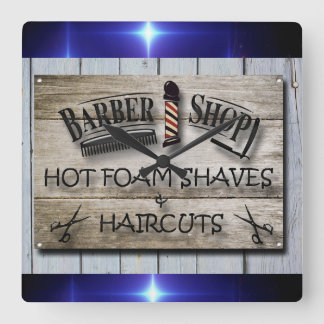 Barber Shop zwart, grijs, blauw Vierkante Klok