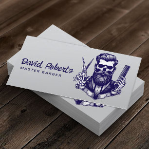 Barber Skull Barbershop Navy Blue Hair Stylist Visitekaartje