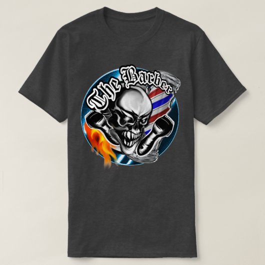 Barber Skull met Flaming Razor 1 T-shirt (Design voorkant)