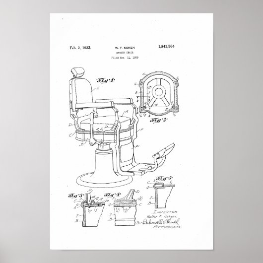 Barber Stoel Patent Afdrukbarber Winkeldecor Poste Poster (Voorkant)