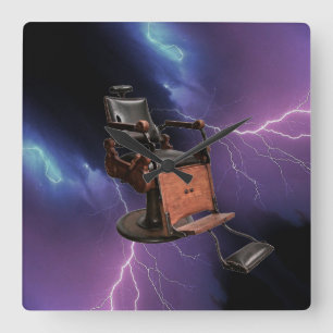 Barber Stoel, Riding Lightning Paars Blue, Black Vierkante Klok