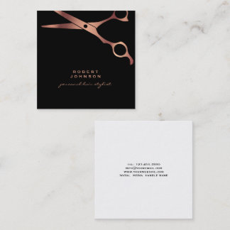 Barber Stylist Luxury Black Copper Scissors Vierkante Visitekaartje