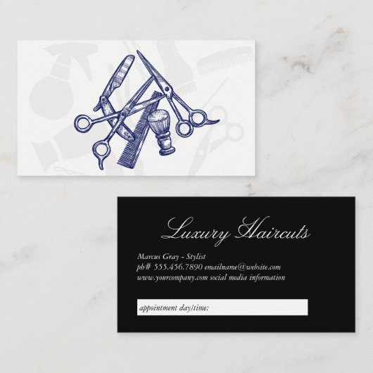 Barber Tools Blue Tint - Carte de rendez-vous (Devant / Derrière)