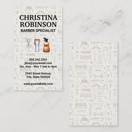 Barber Tools Set en Icon Patterns Visitekaartje (Voorkant / Achterkant)