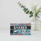 Barber voor hire Visitekaartjes - blauw rood (Staand voorkant)