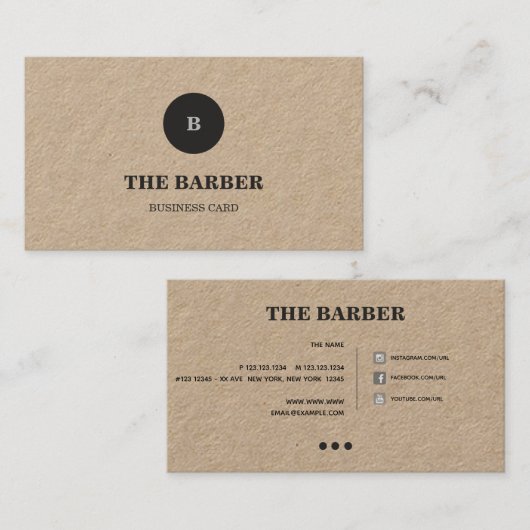 Barber-winkel met monogram en sociale media Visitekaartje (Voorkant / Achterkant)