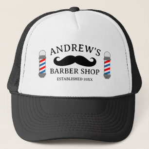 Barber winkel trucker hoed en snor logo pet