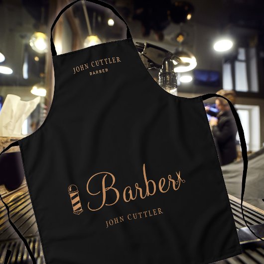 Barber winkelmedewerker gepersonaliseerd zwart en schort
