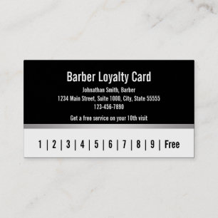 Barber zwart wit zilver klant loyaliteit Kaart Visitekaartje