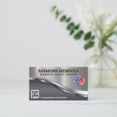 Barbergereedschap | QR-code | Metaal Visitekaartje (Staand voorkant)
