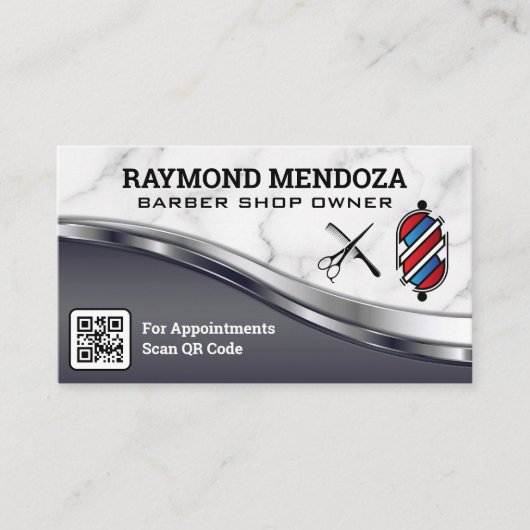 Barberpool en gereedschap | Metaal en marmer | QR Visitekaartje (Voorkant)