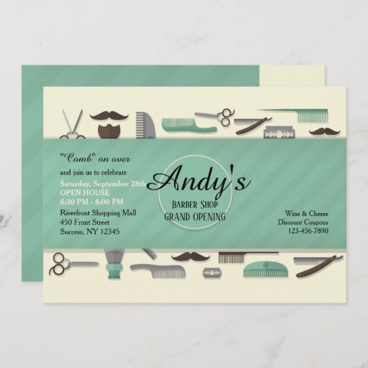Barber's Tools Invitation Kaart (Voorkant / Achterkant)
