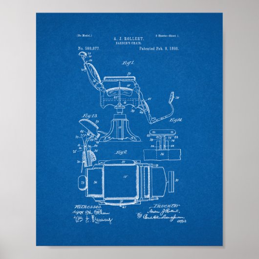 Barber's voorzitter Patent - Blauwdruk Poster (Voorkant)
