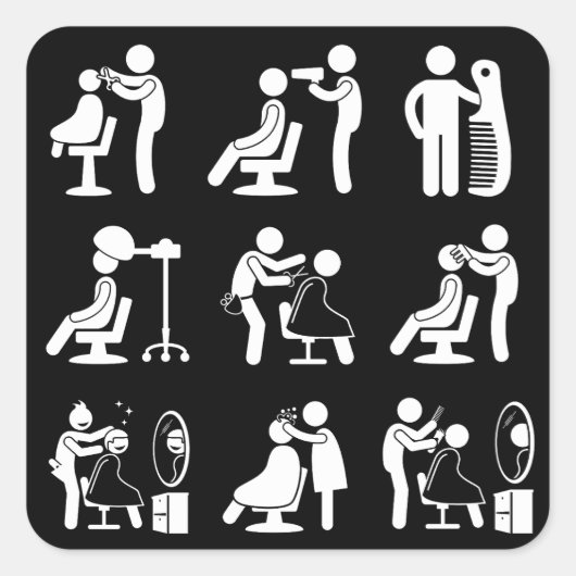Barbershop Barber en Haarstylist Saloon Routine Vierkante Sticker (Voorkant)