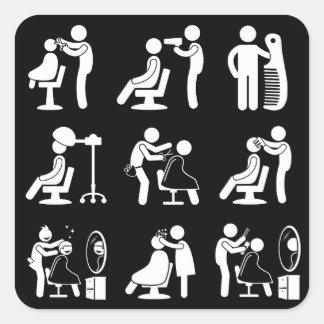 Barbershop Barber en Haarstylist Saloon Routine Vierkante Sticker