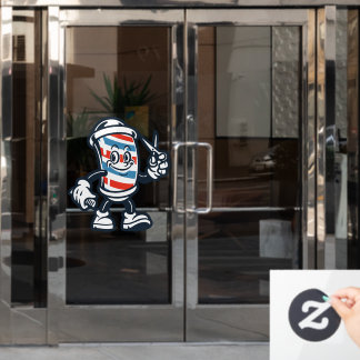 Barbershop Cartoon Barber Pole Character Raamsticker